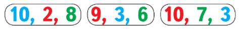 10, 2, 8 ; 9, 3, 6 ; 10, 7, 3