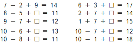 7 - 2 + 9, 8 - 5 + ... = 11  1  2   95  21