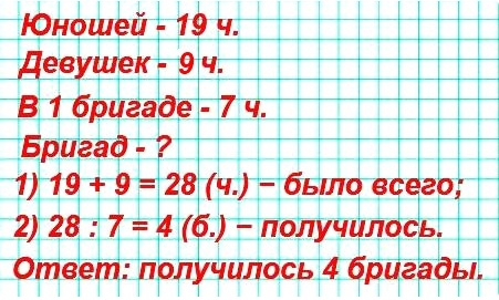 В студенческом строительном отряде было 19 юношей и 9 девушек задача