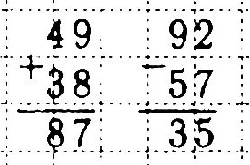 49 + 38 = 87 ; 92 - 57 = 35