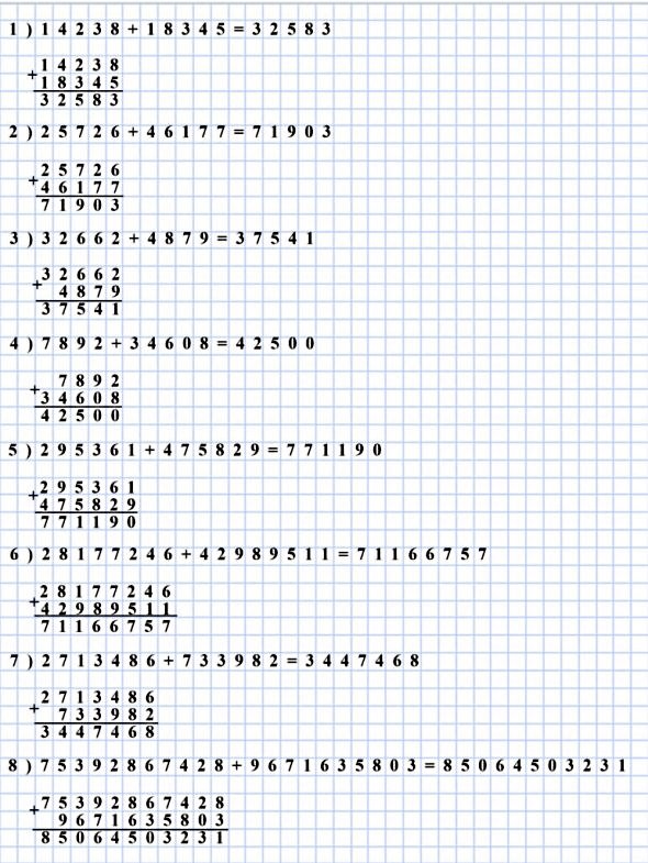  5   167 1) 14238 + 18345, 2) 25726 + 46177